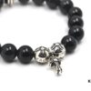 Chrome Hearts Obsidian Bracelet with Cross and Ball Detail