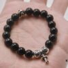 Chrome Hearts Obsidian Bracelet with Cross and Ball Detail