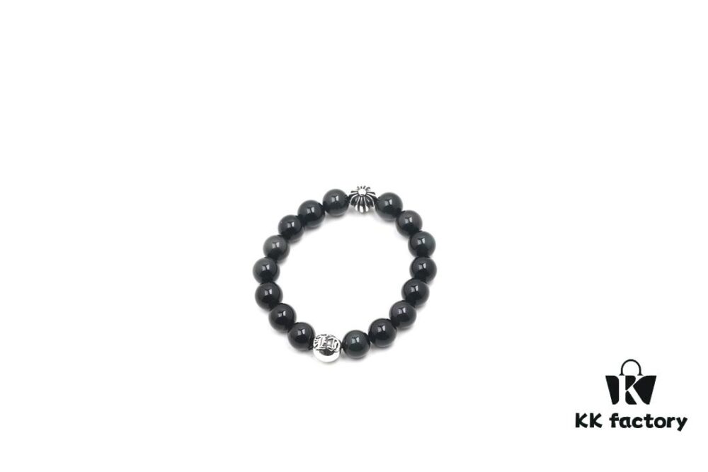 Chrome Hearts Obsidian Bracelet with Double Silver Beads