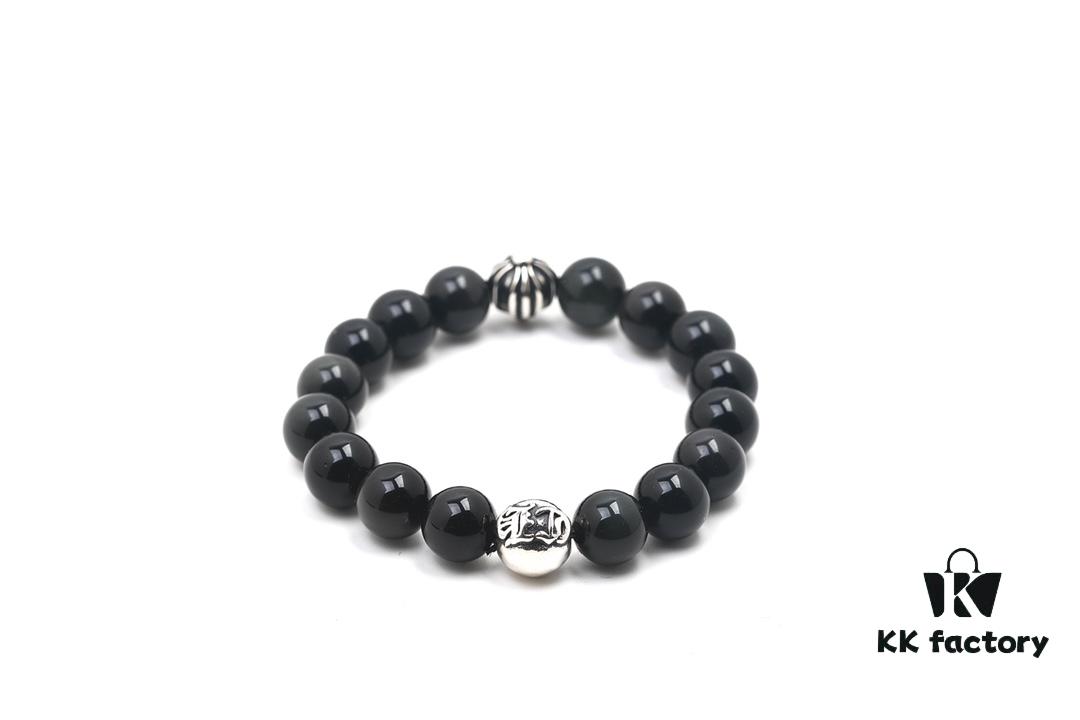 Chrome Hearts Obsidian Bracelet with Double Silver Beads