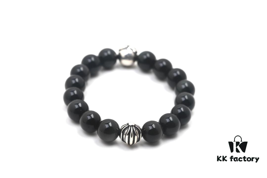 Chrome Hearts Obsidian Bracelet with Double Silver Beads