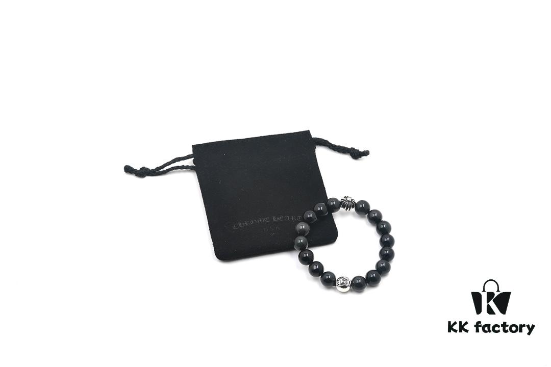 Chrome Hearts Obsidian Bracelet with Double Silver Beads