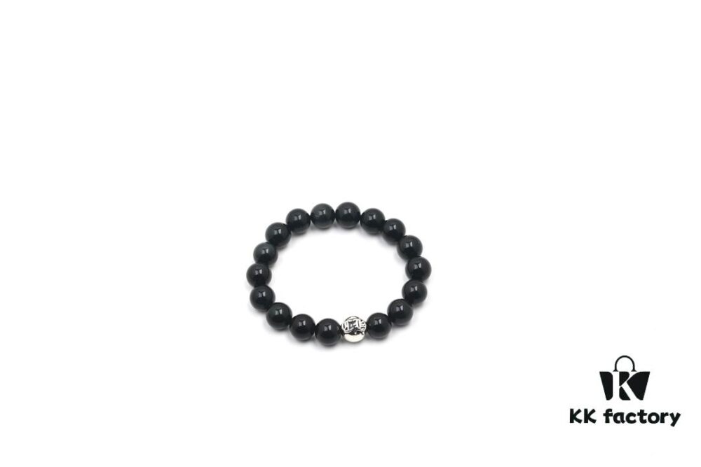 Chrome Hearts Obsidian Bracelet with Single Silver Bead