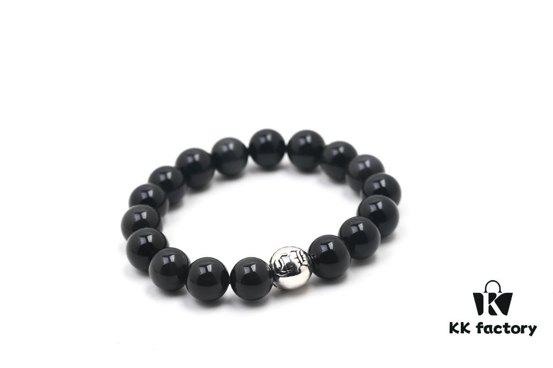 Chrome Hearts Obsidian Bracelet with Single Silver Bead
