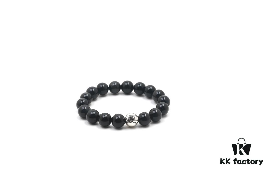 Chrome Hearts Obsidian Bracelet with Single Silver Bead