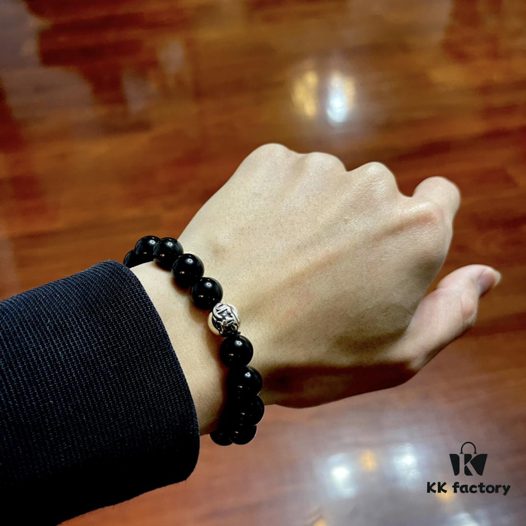 Chrome Hearts Obsidian Bracelet with Double Silver Beads