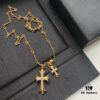 Kuroshin Trendy Essential Item: Double Cross Gold Necklace with Diamond and Polished Surfaces, Reversible and Detachable Design