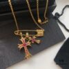 Kuroki Must-Have for Streetwear Enthusiasts: Colorful Diamond-Paved Brooch Cross Necklace, Pink Diamond Front and Smooth Back, Reversible and Detachable Design