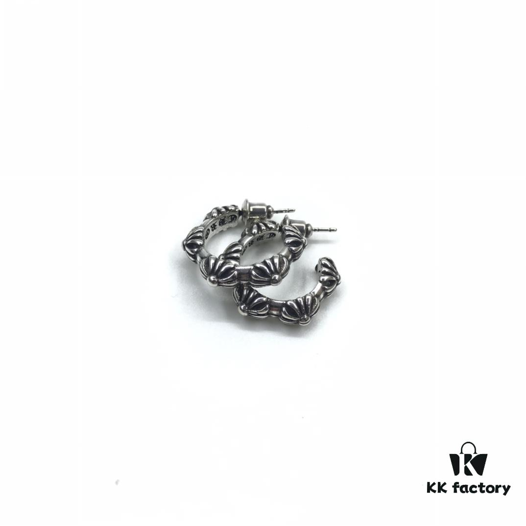 Chrome Hearts ❤️ New Cross Stud Earrings, C-Shaped Cross Flower Studs, Cross Flower Earrings, C-Shaped Bud Earrings