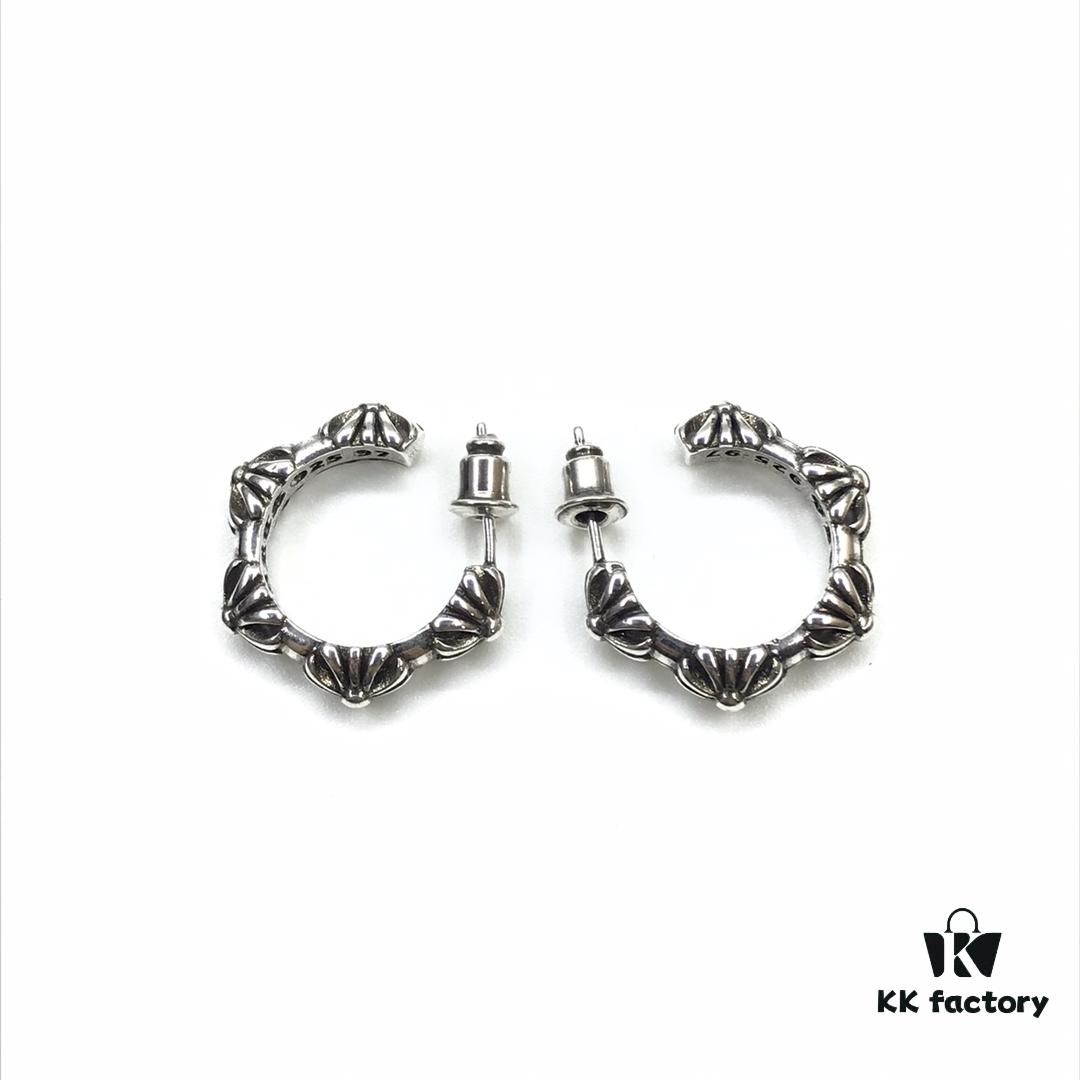 Chrome Hearts ❤️ New Cross Stud Earrings, C-Shaped Cross Flower Studs, Cross Flower Earrings, C-Shaped Bud Earrings