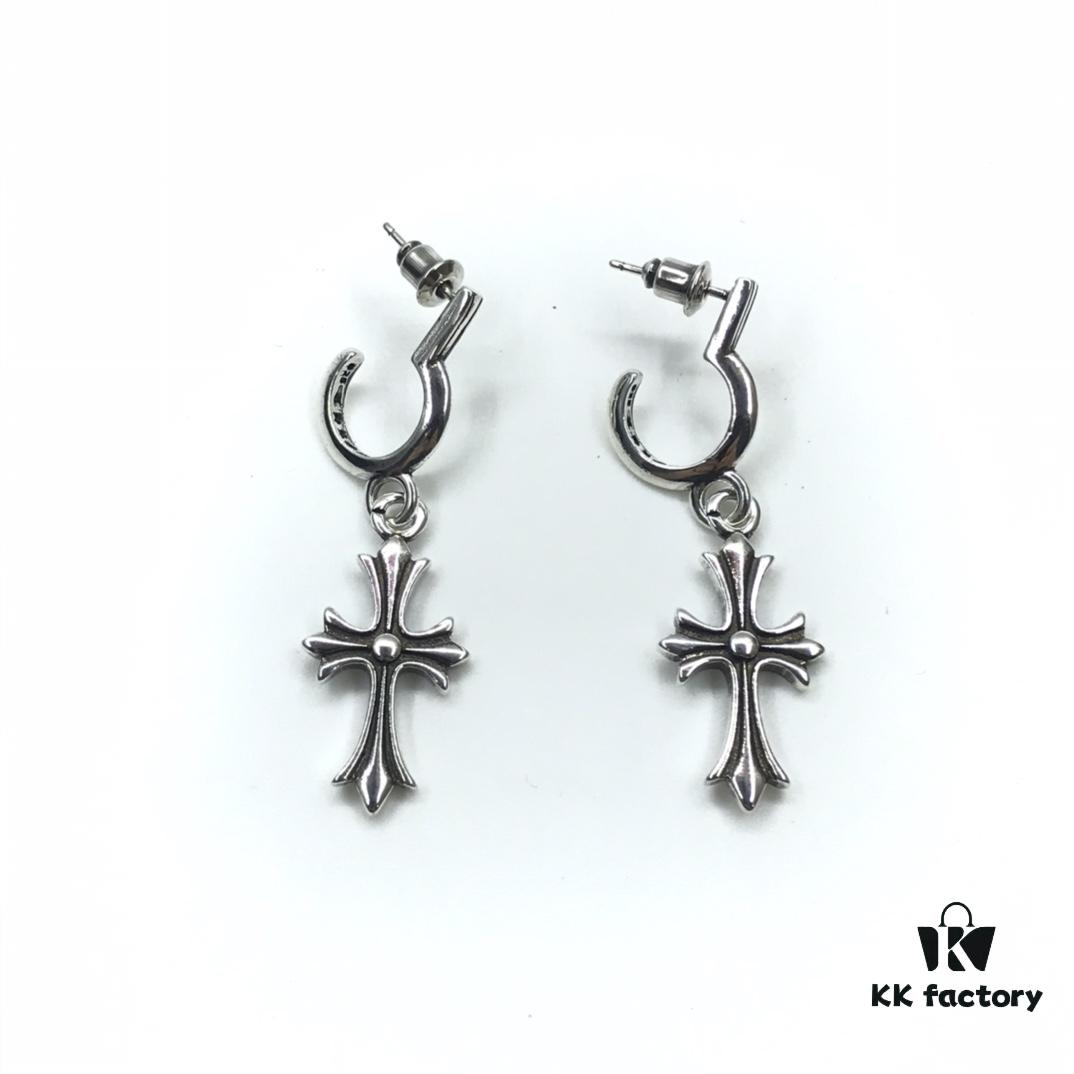 Chrome Hearts ❤️ New Cross Stud Earrings, C-Shaped Cross Flower Studs, Cross Flower Earrings, C-Shaped Bud Earrings