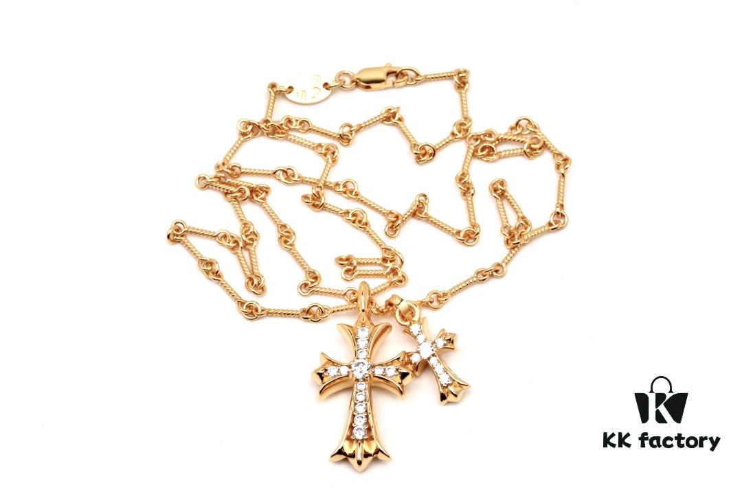 Chrome Hearts 22K Gold-Plated Double Cross Necklace