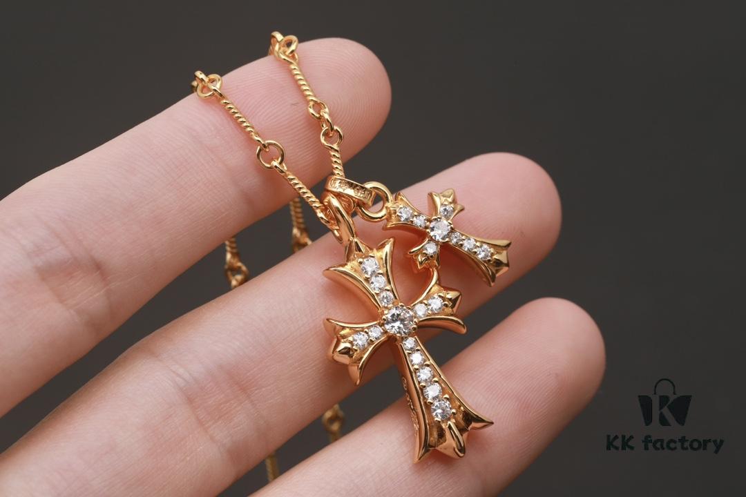 Chrome Hearts 22K Gold-Plated Double Cross Necklace