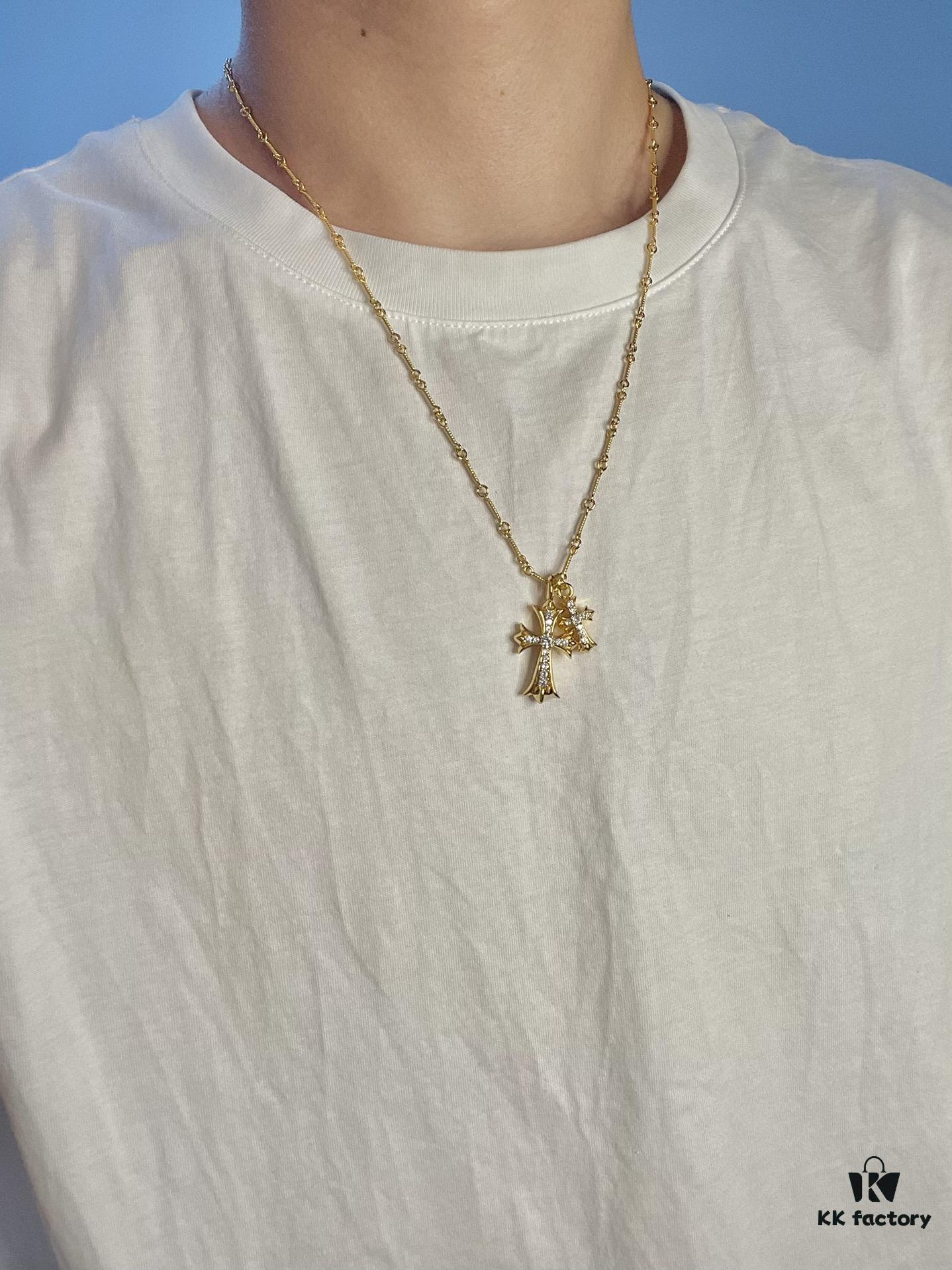 Chrome Hearts 22K Gold-Plated Double Cross Necklace