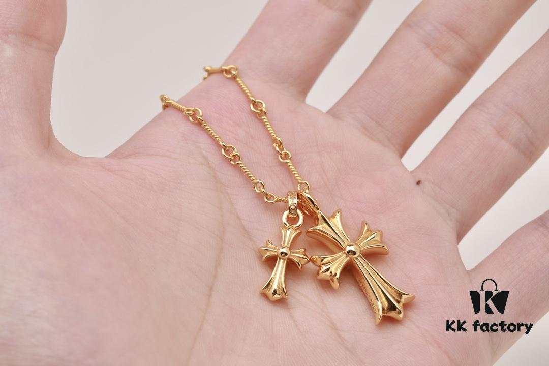 Chrome Hearts 22K Gold Plated Red Diamond Double Cross Necklace