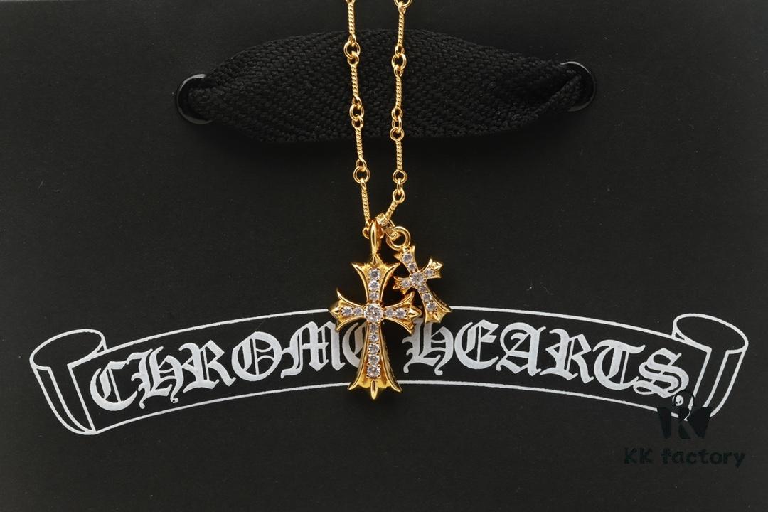 Chrome Hearts 22K Gold-Plated Double Cross Necklace