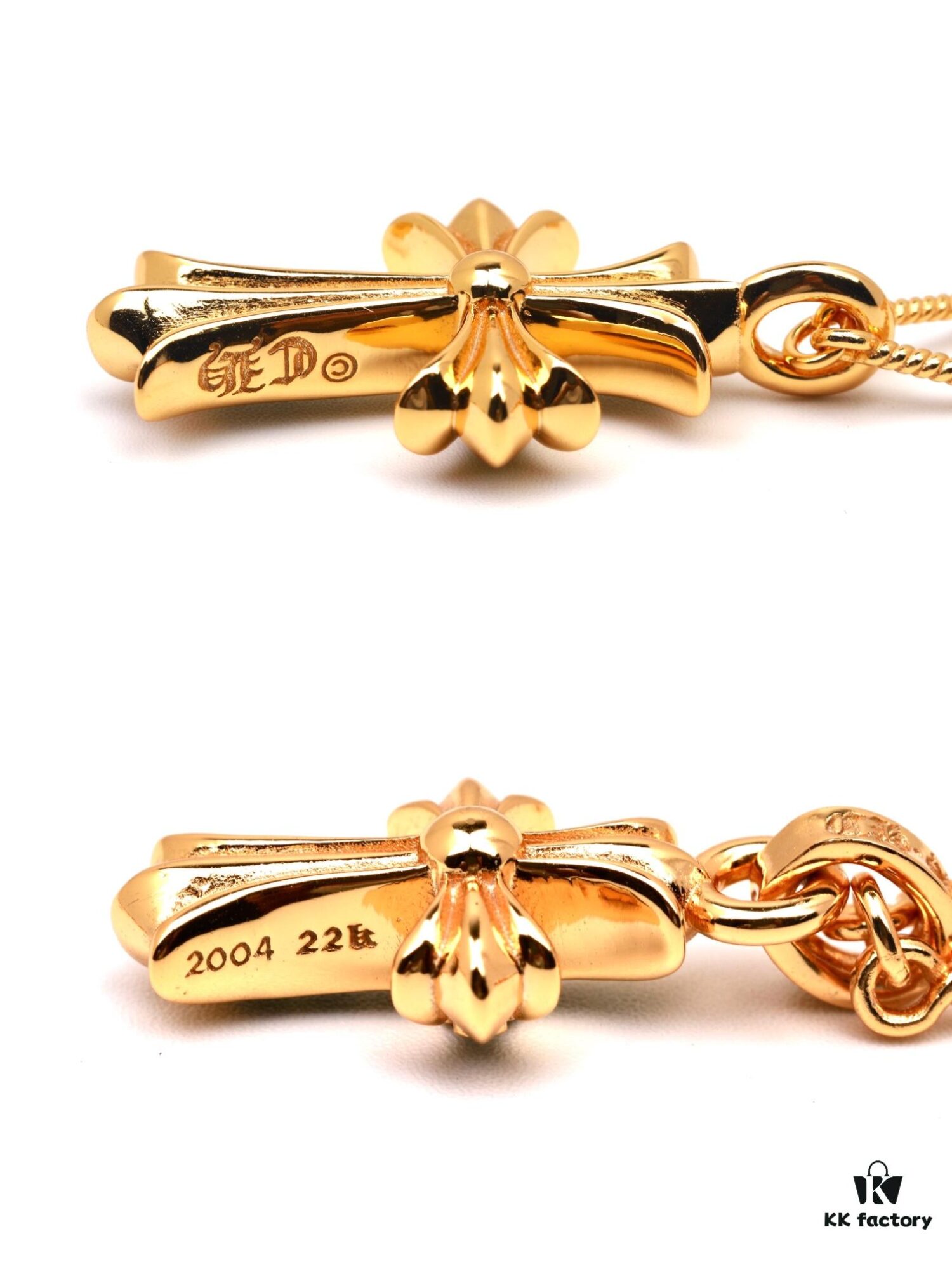 Chrome Hearts 22K Gold Plated Red Diamond Double Cross Necklace