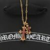 Chrome Hearts 22K Gold Plated Red Diamond Double Cross Necklace