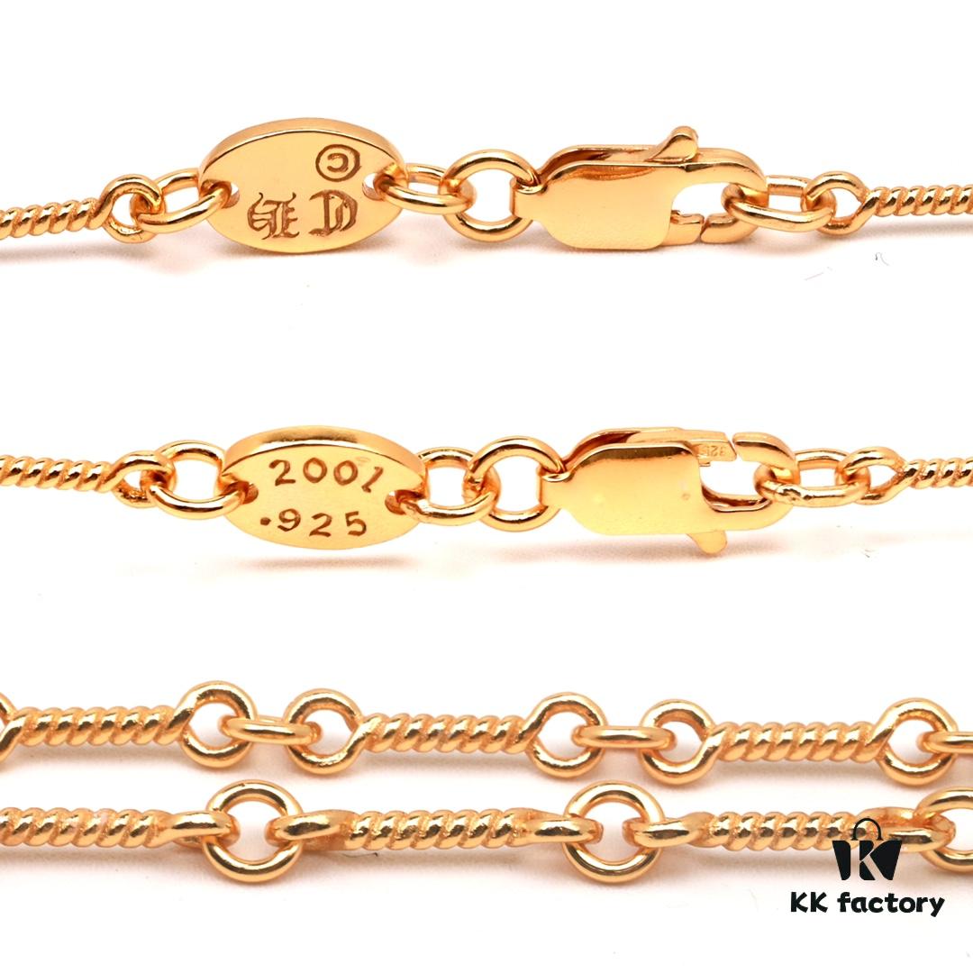 Chrome Hearts 22K Gold-Plated Green Diamond Double Cross Necklace