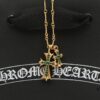 Chrome Hearts 22K Gold-Plated Green Diamond Double Cross Necklace