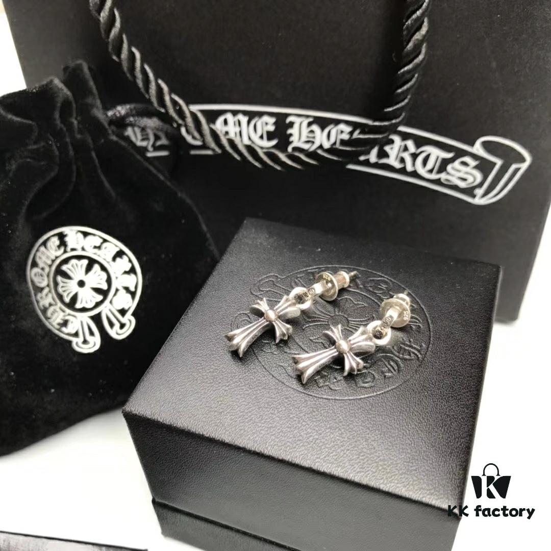 Chrome Hearts Cross Earrings, Classic Style, S925 Sterling Silver