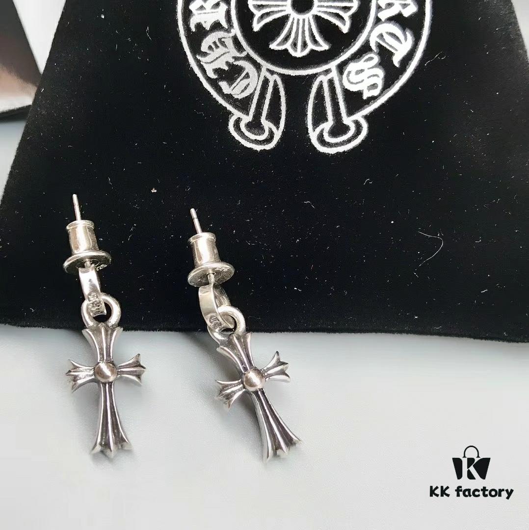 Chrome Hearts Cross Earrings, Classic Style, S925 Sterling Silver