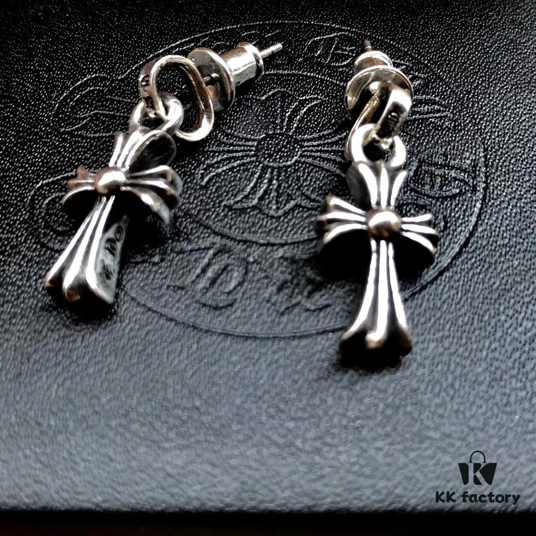 Chrome Hearts Cross Earrings, Classic Style, S925 Sterling Silver