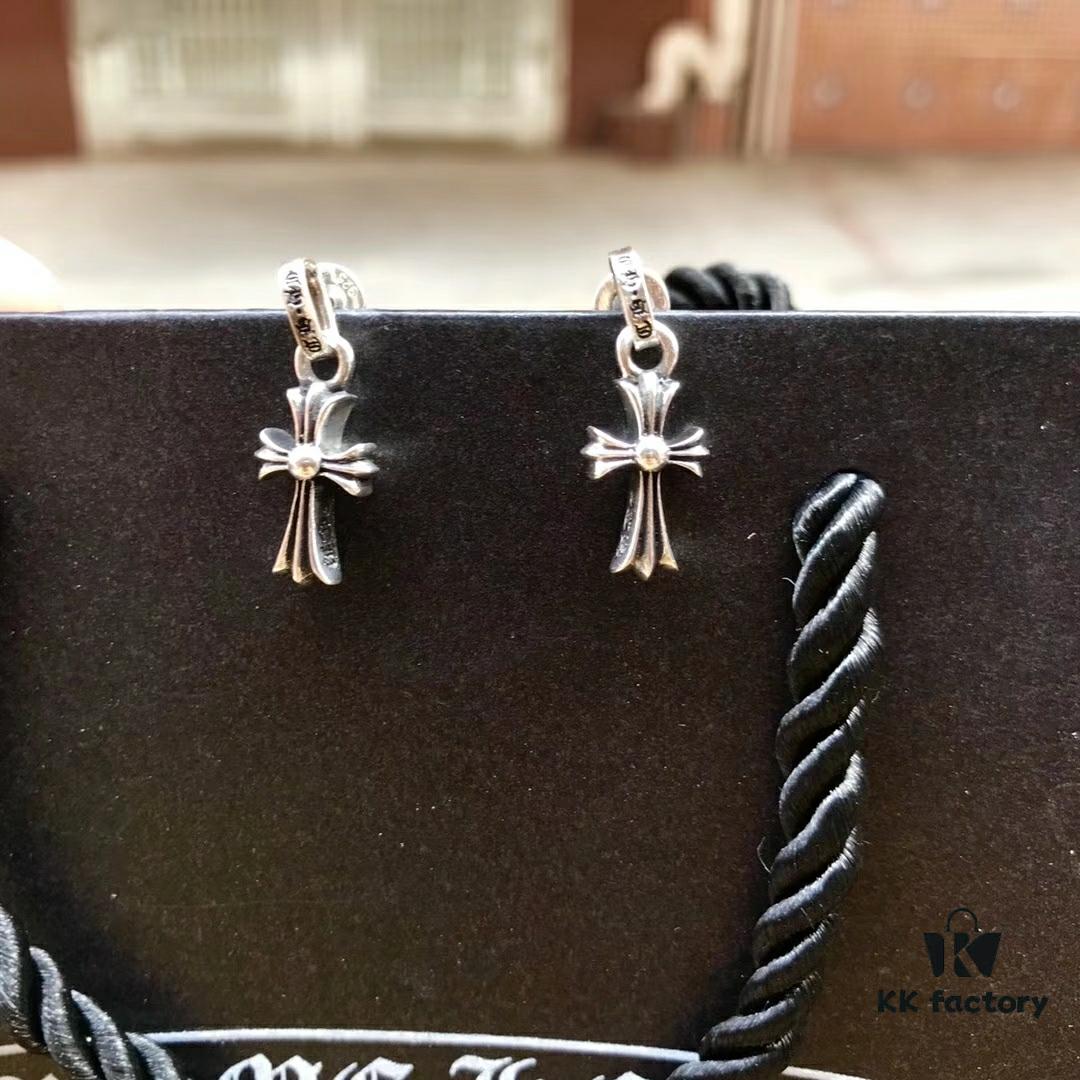 Chrome Hearts Cross Earrings, Classic Style, S925 Sterling Silver