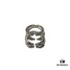 Chrome Hearts Double Dragon Dog Head Ring with Adjustable Open Design and Embossed Lettering Details