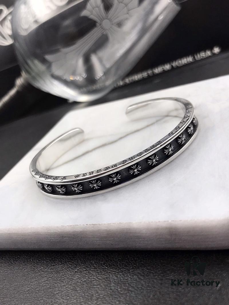 Chrome Hearts Cross Open Cuff Bracelet 925 Sterling Silver Bangle
