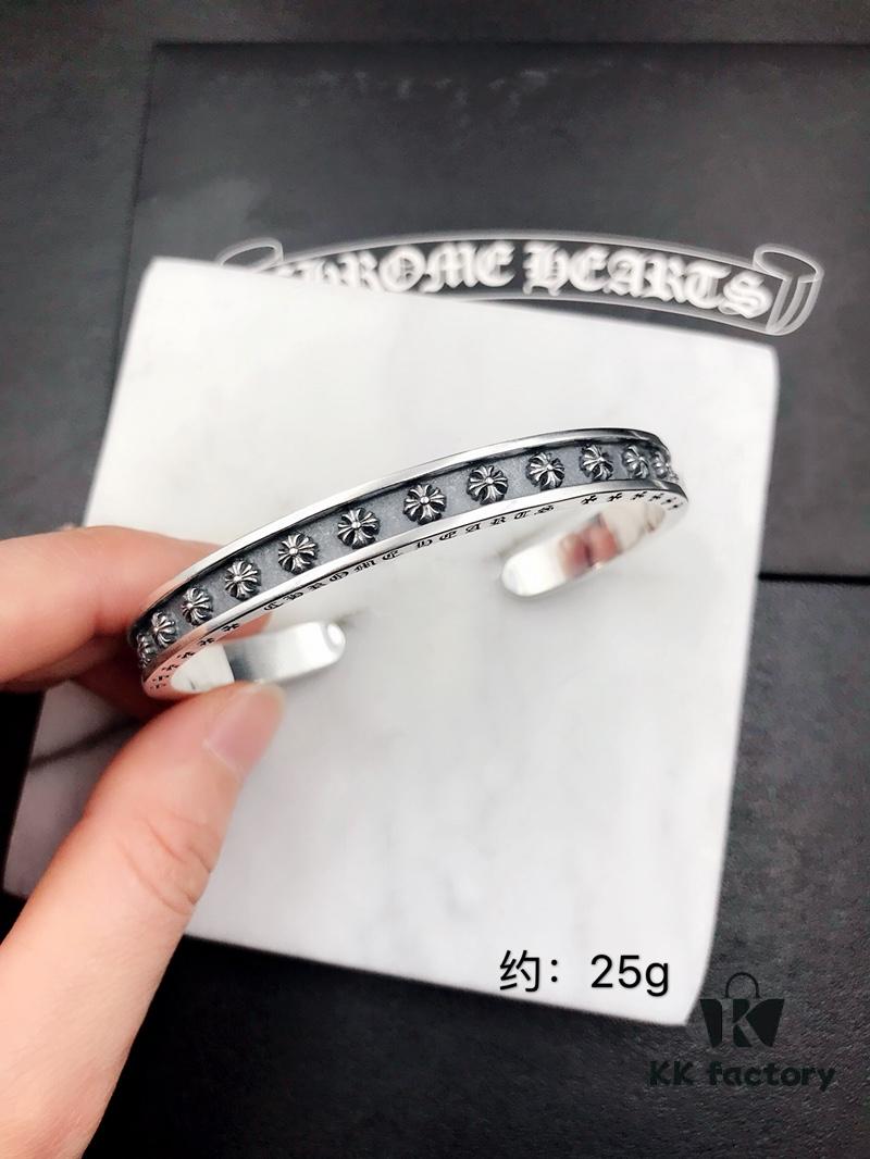 Chrome Hearts Cross Open Cuff Bracelet 925 Sterling Silver Bangle