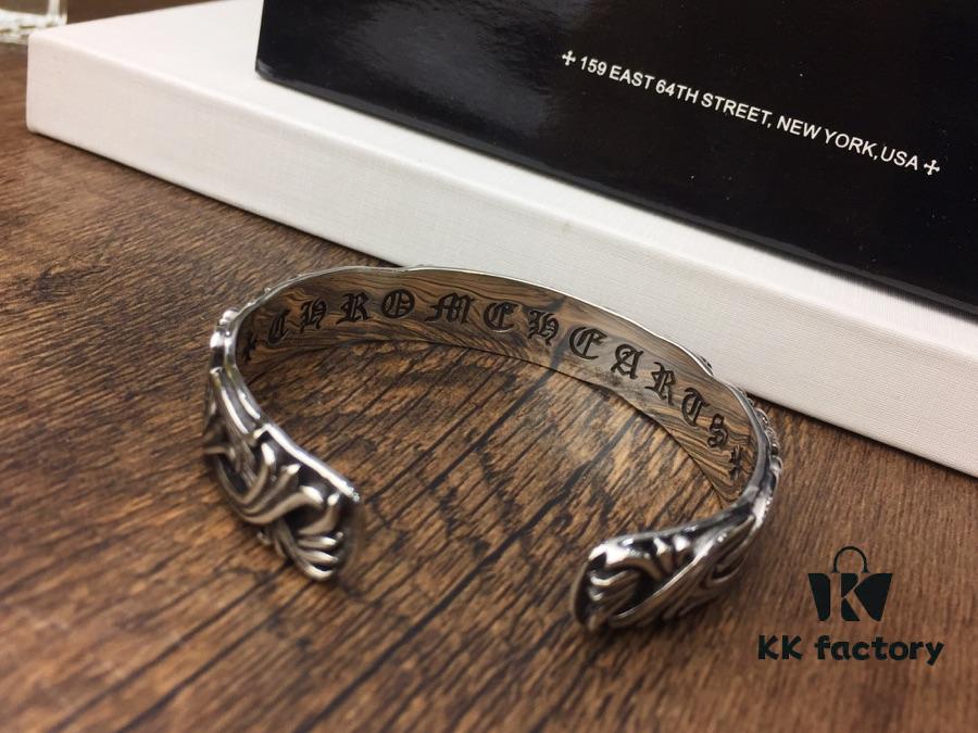 Chrome Hearts Wide Open Bangle Bracelet with Vintage Gothic Cross Design