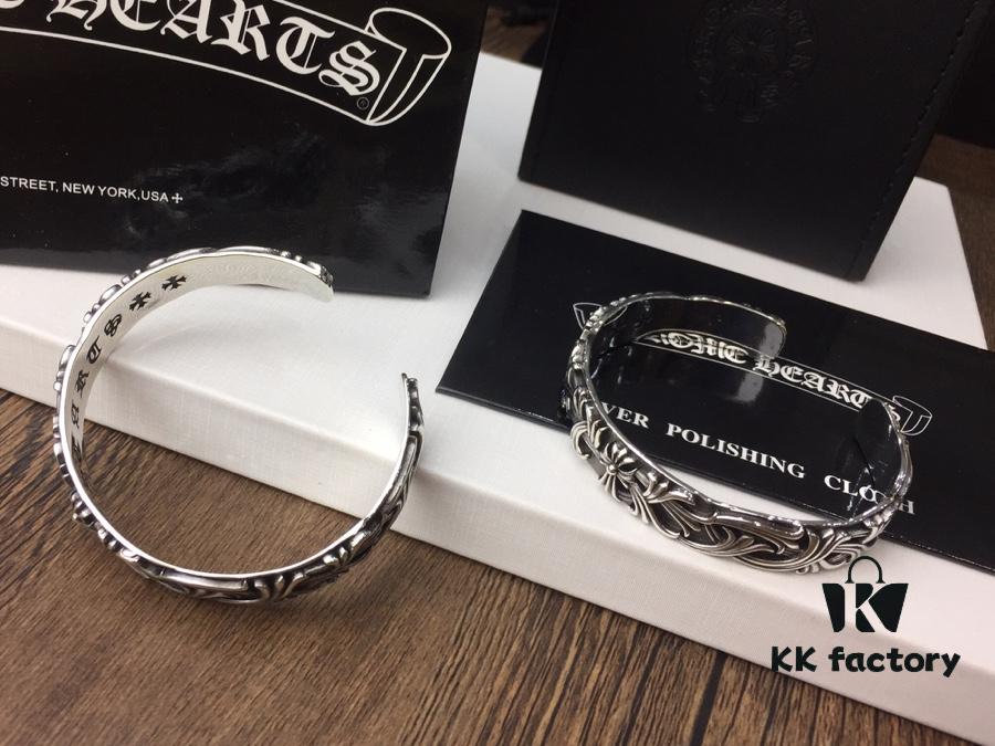 Chrome Hearts Wide Open Bangle Bracelet with Vintage Gothic Cross Design