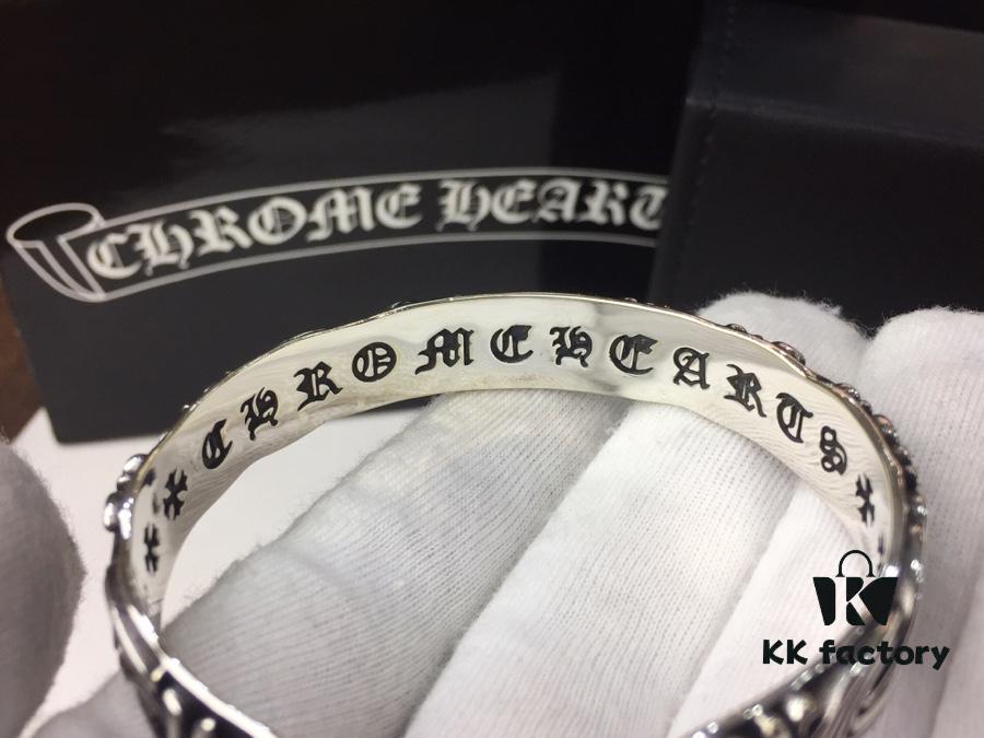 Chrome Hearts Wide Open Bangle Bracelet with Vintage Gothic Cross Design