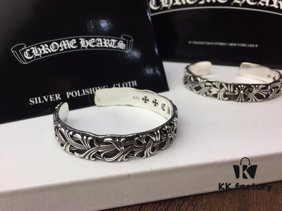 Chrome Hearts Wide Open Bangle Bracelet with Vintage Gothic Cross Design