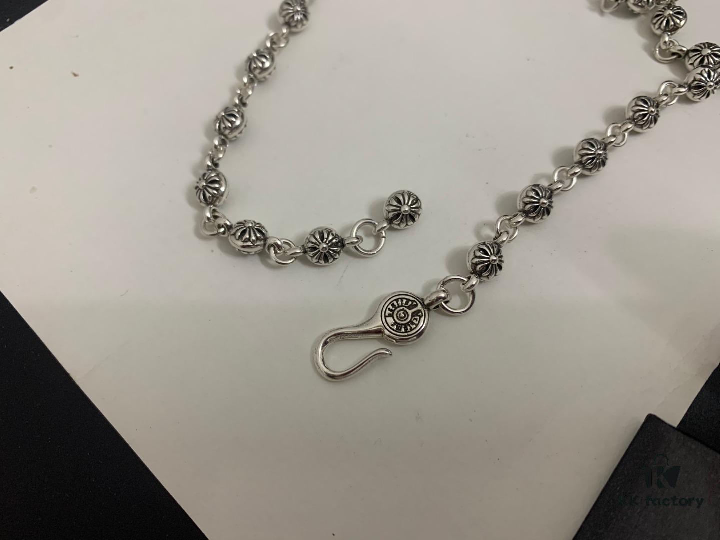 Chrome Hearts Classic Cross Flower Ball Necklace, Unisex European and American Style, Chain Width 7mm, Length 55-60cm