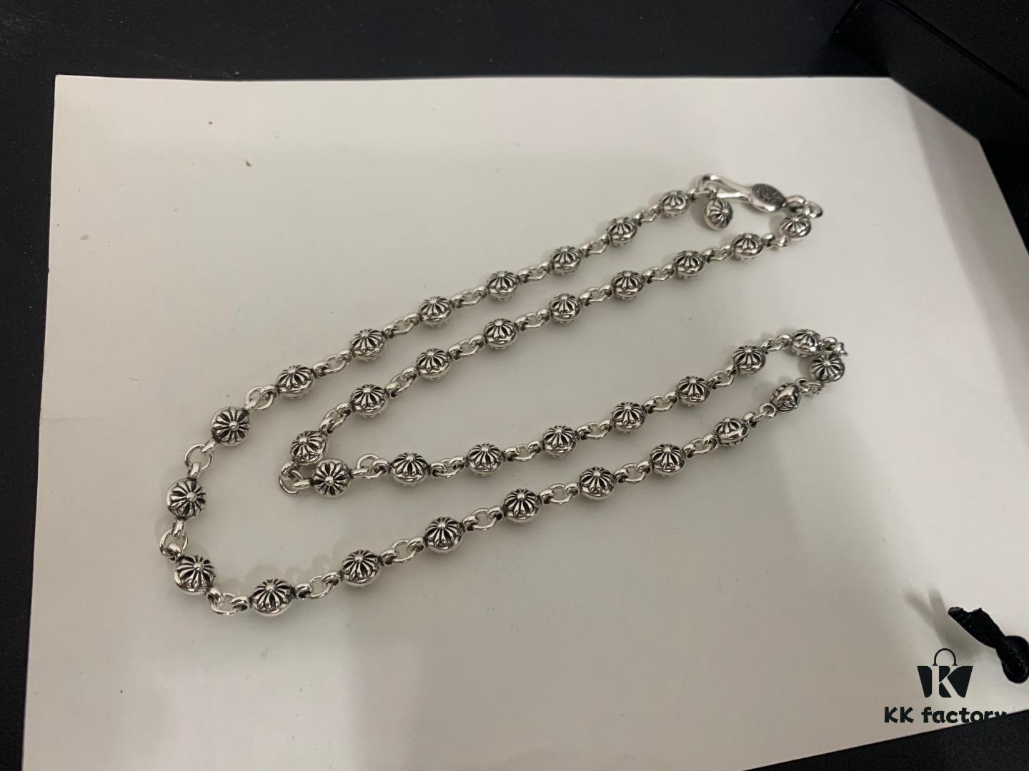 Chrome Hearts Classic Cross Flower Ball Necklace, Unisex European and American Style, Chain Width 7mm, Length 55-60cm