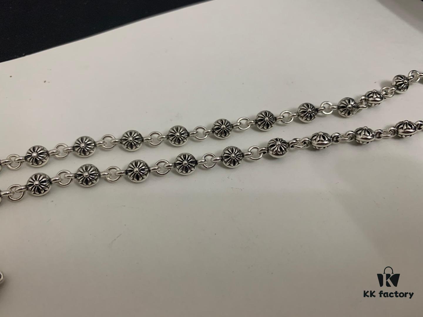 Chrome Hearts Classic Cross Flower Ball Necklace, Unisex European and American Style, Chain Width 7mm, Length 55-60cm