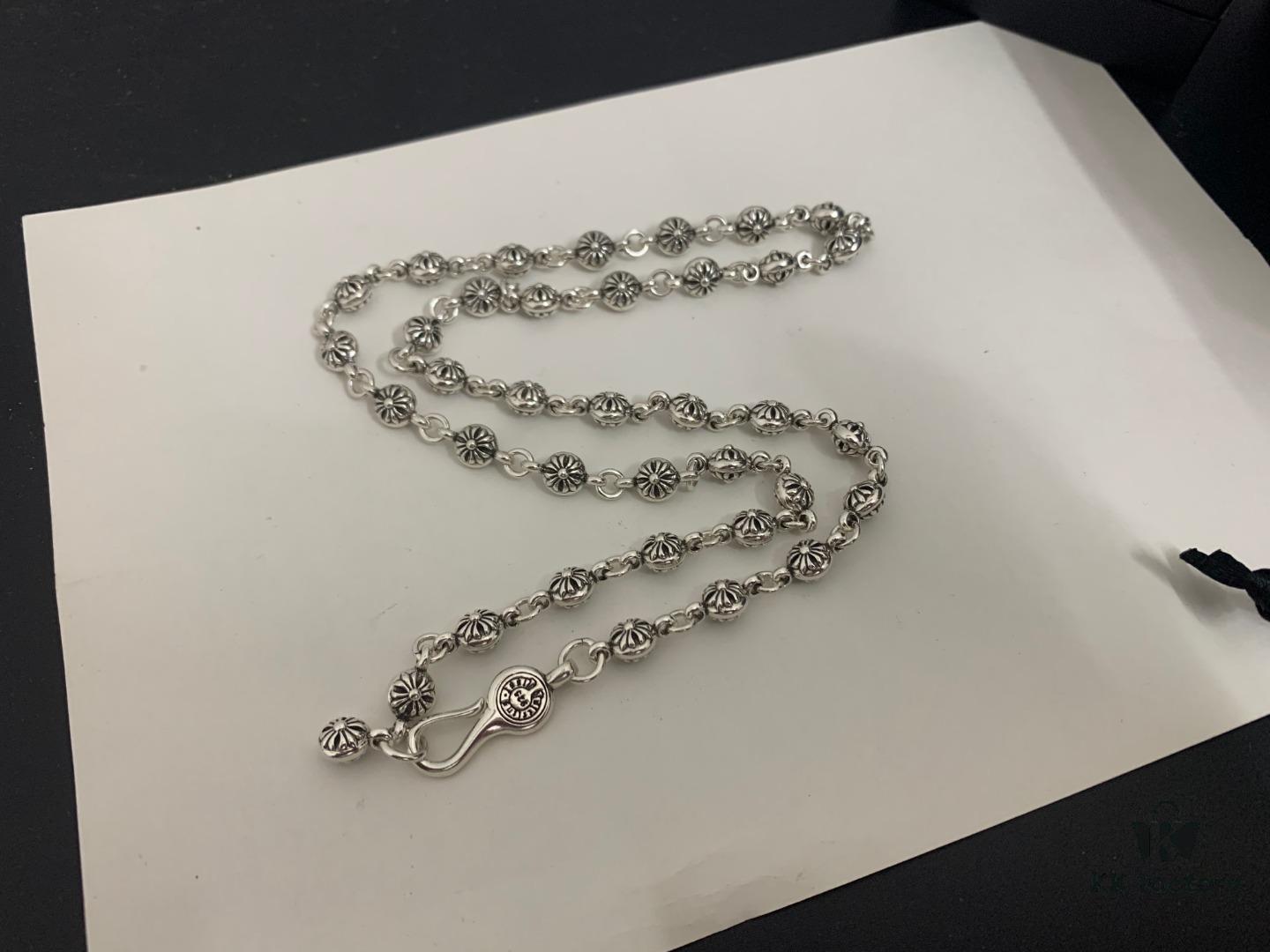 Chrome Hearts Classic Cross Flower Ball Necklace, Unisex European and American Style, Chain Width 7mm, Length 55-60cm