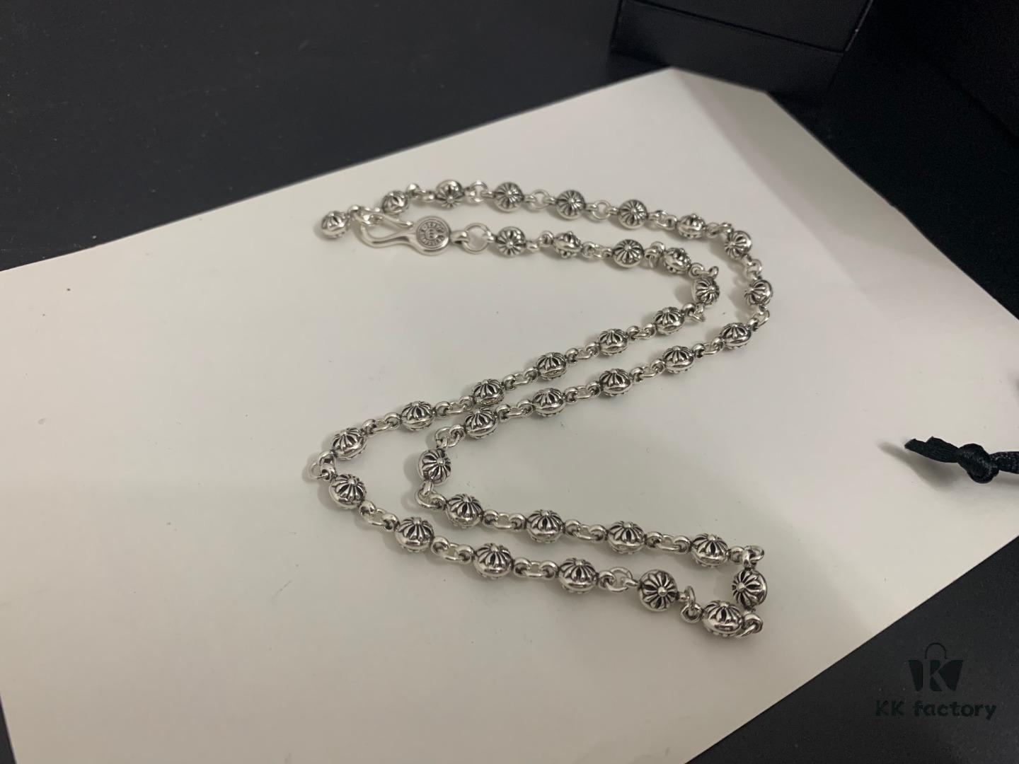 Chrome Hearts Classic Cross Flower Ball Necklace, Unisex European and American Style, Chain Width 7mm, Length 55-60cm