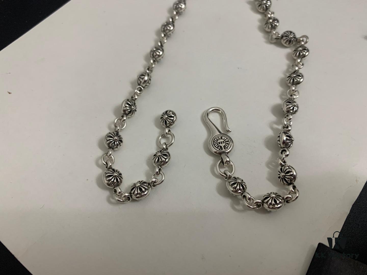 Chrome Hearts Classic Cross Flower Ball Necklace, Unisex European and American Style, Chain Width 7mm, Length 55-60cm