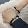 Chrome Hearts Obsidian and Sterling Silver Bead Bracelet with Four Cross Charms