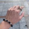 Chrome Hearts Obsidian and Sterling Silver Bead Bracelet - Classic Unisex Design with Oxidized Finish