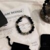 Valentine's Day Gift Chrome Hearts Black Obsidian and 925 Sterling Silver Bracelet with Oxidized Cross Beads