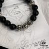 Valentine's Day Gift Chrome Hearts Black Obsidian and 925 Sterling Silver Bracelet with Oxidized Cross Beads