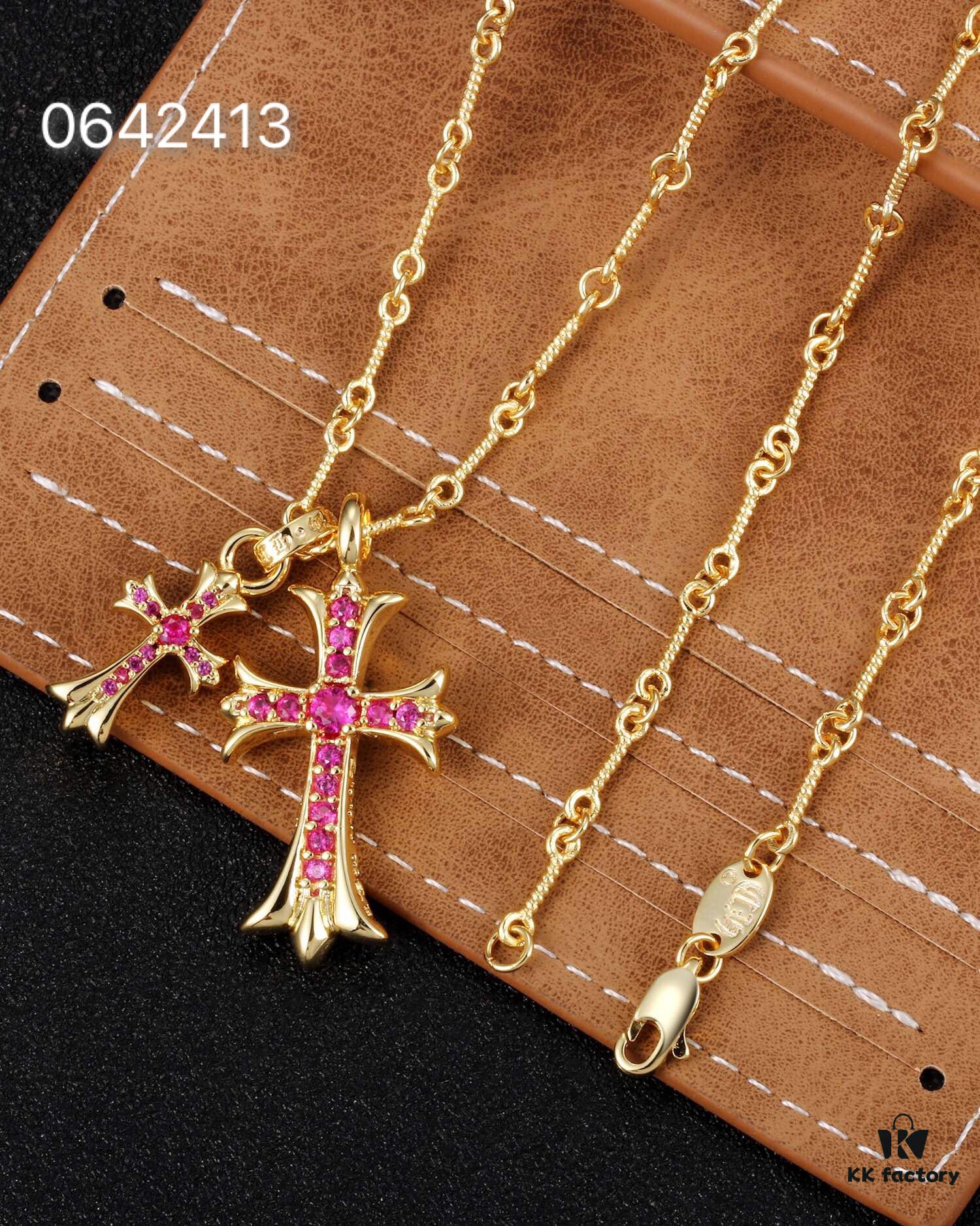 Chrome Hearts Classic Double Cross Necklace - Same Style Worn by Celebrities and Influencers