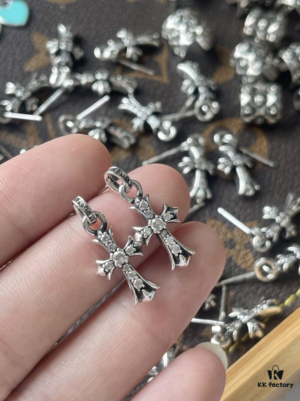 Chrome Hearts Letter Diamond-Encrusted Earrings