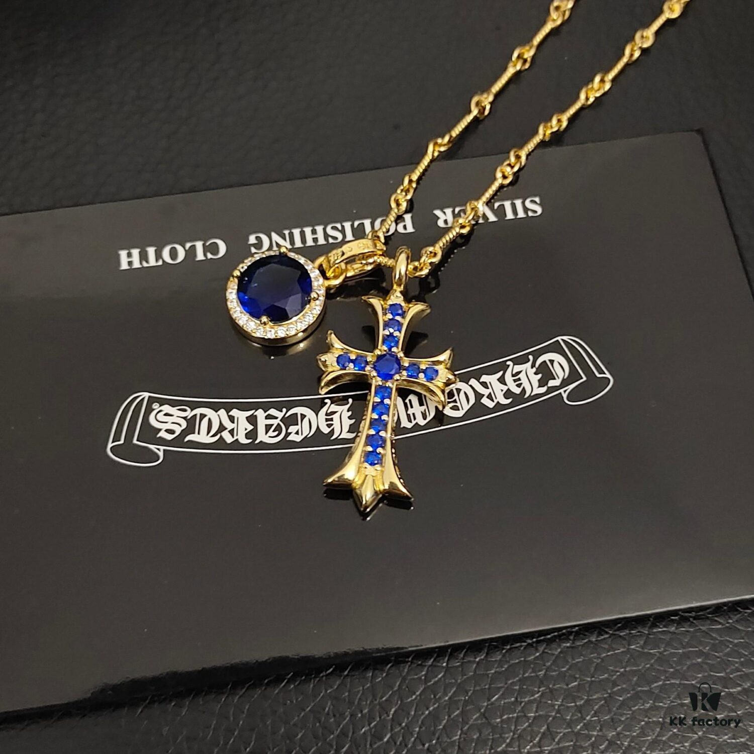 Today's Recommendation: Chrome Hearts Gold Blue Diamond Cross Necklace