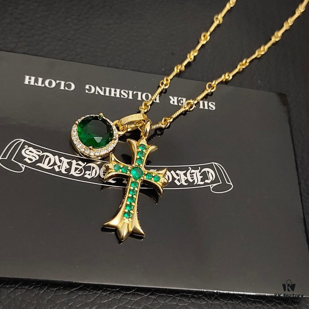 Today's Recommendation: Chrome Hearts Replicated Gold-Tone Green Zircon Cross Necklace