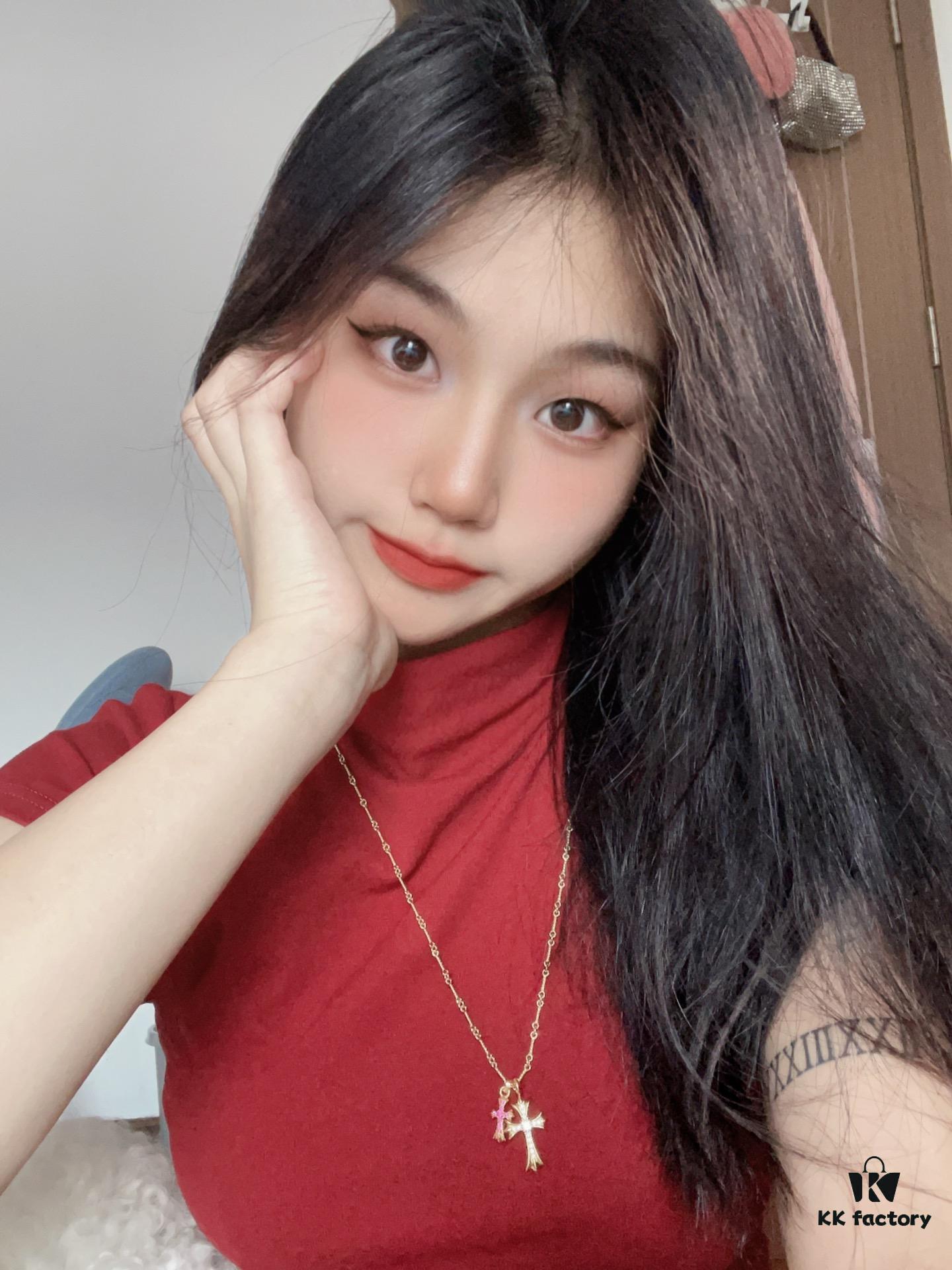 Chrome Hearts Double Cross Necklace with White and Pink Diamonds